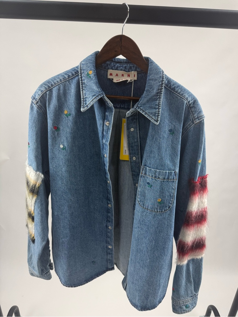 Marni Light Blue Denim Shirt Jacket with Subtle Multicolor Embroidery